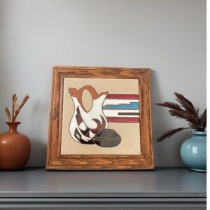 Vintage 8x8” Framed Native tile art/trivet